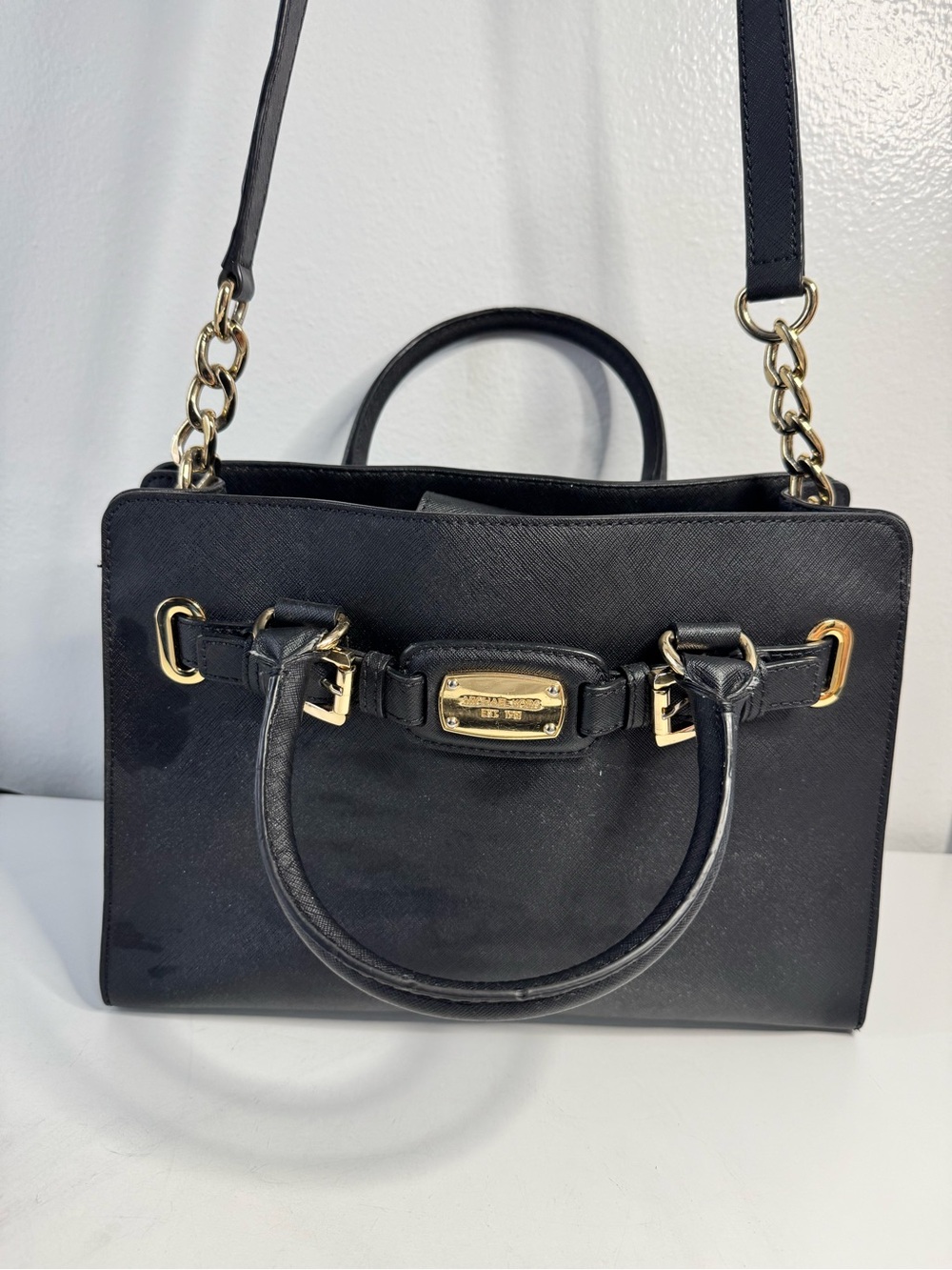 Michael Kors Hamilton East West Black Saffiano Leather Satchel